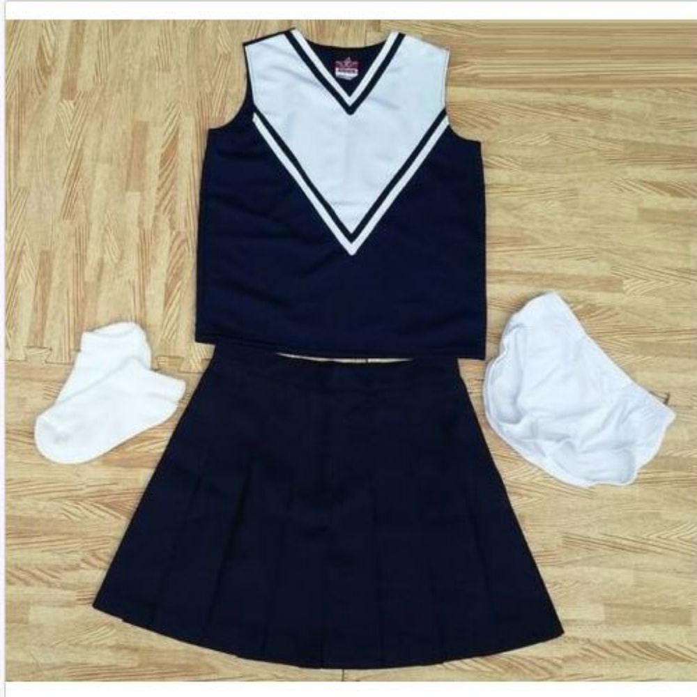 NEW S CHEERLEADER UNIFORM TOP SKIRT BRIEF SOCKS